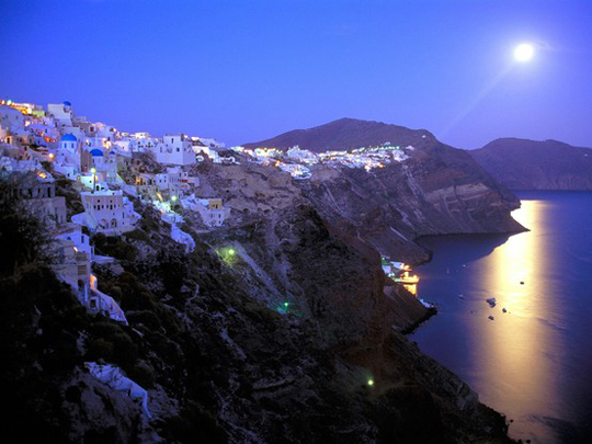 Full moon, Moonrise, Santorini, Greece, Ocean